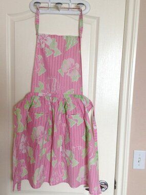 Bib Apron With Pockets Pink Green Women's Cooking Kitchen Linens